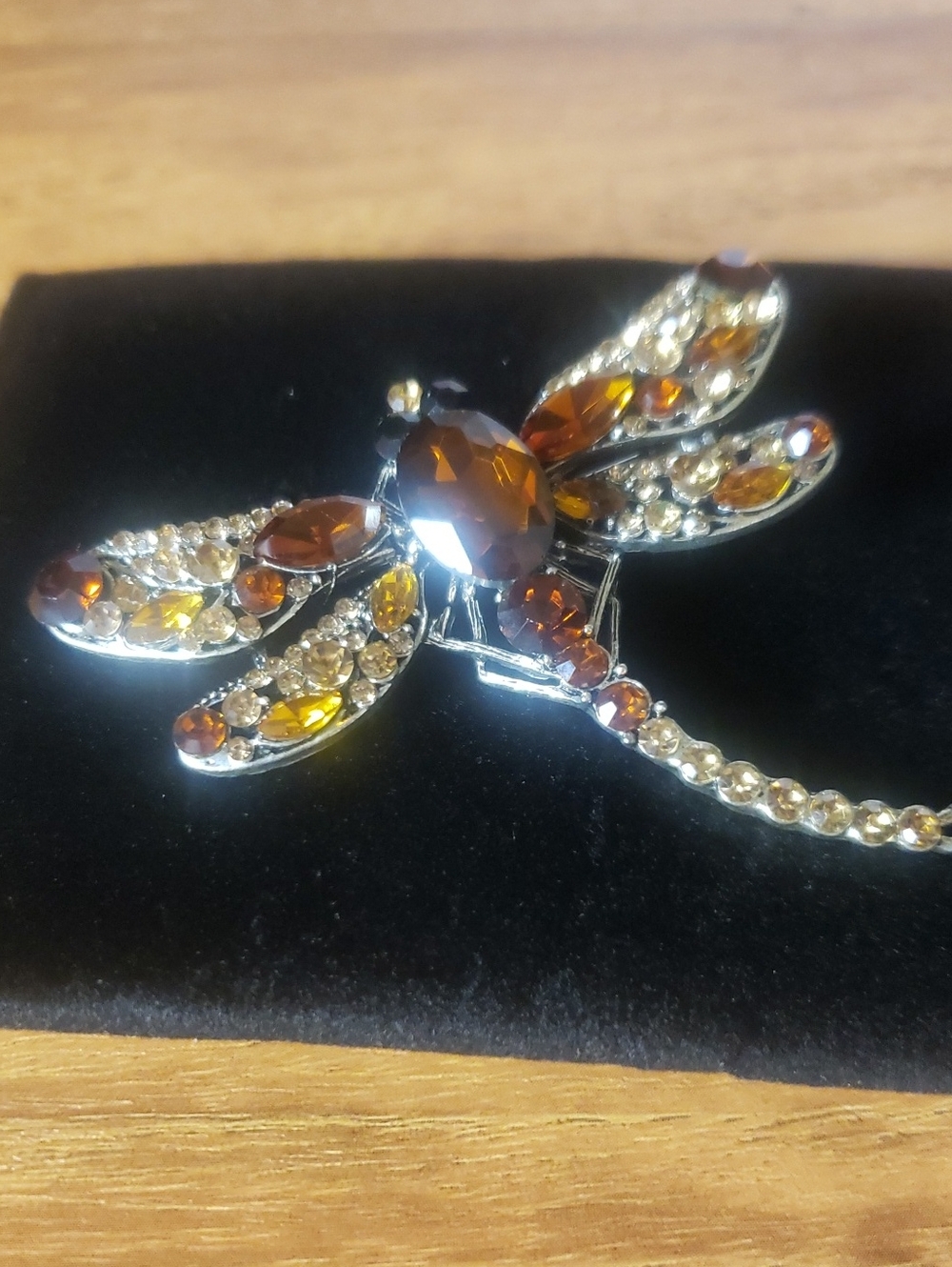 Elegant Amber Dragonfly Brooch/Pendant Necklace